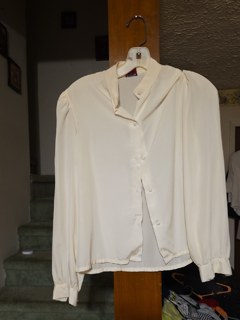 RD Style Cream Button-Front Blouse with Soft Shoulders